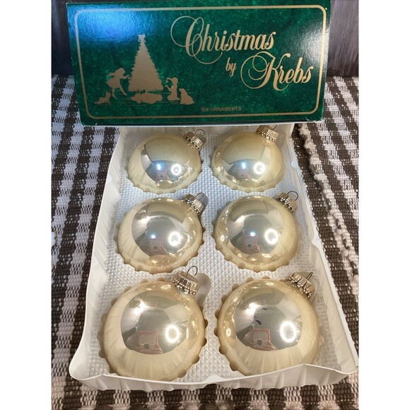Christmas by Krebs Hand Decorated Ornaments 4 Mica Gold Glass Balls Boxed - Picture 9 of 10